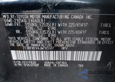 2018 Toyota Rav4 Le from USA, damaged, VIN 2T3BFREV4JW785507